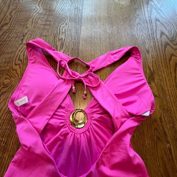 Sunshine 79 Gypset V-Plunge One Piece Electric Pink Swim Bathing Suit S - Picture 6 of 9